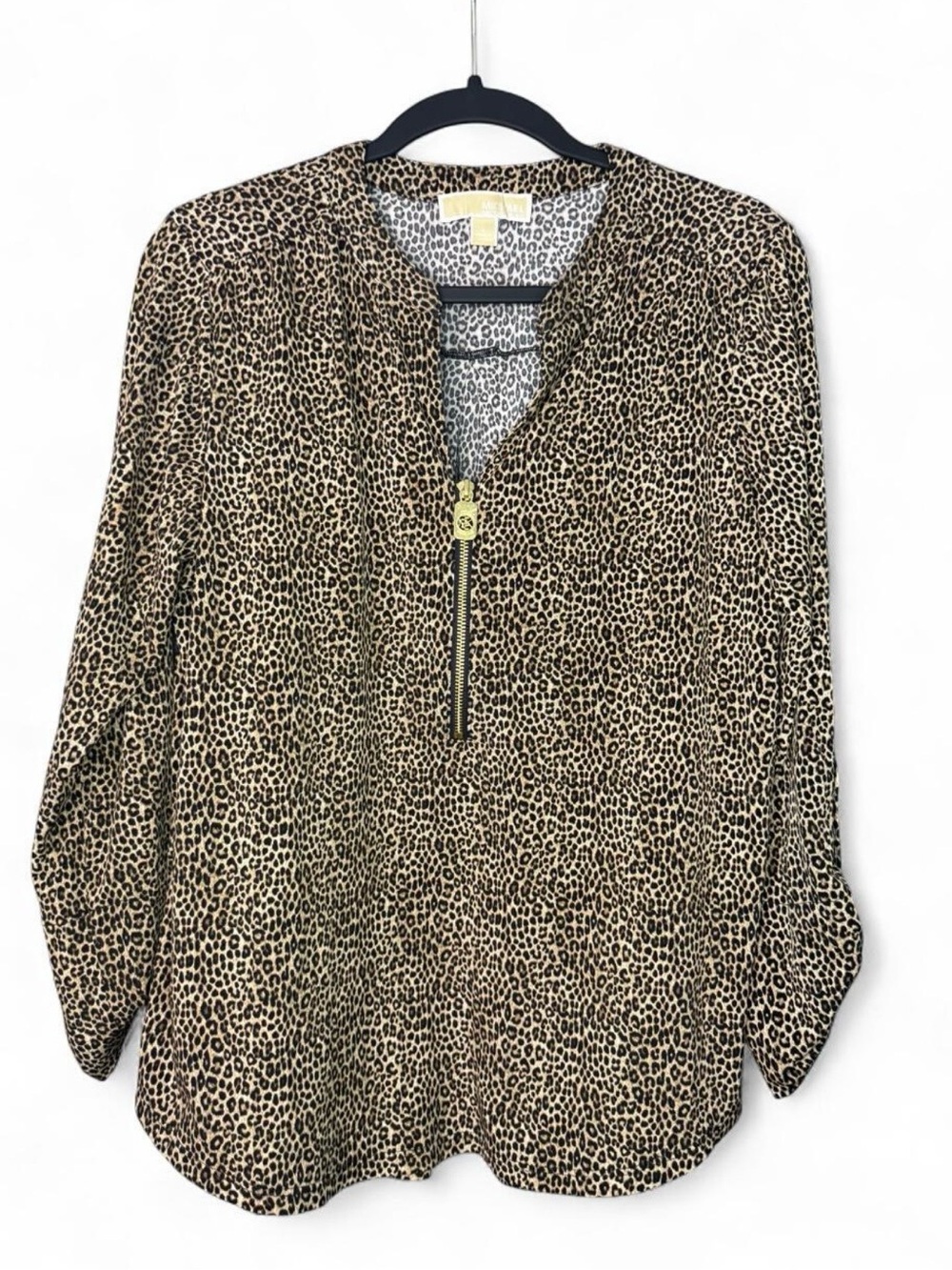MICHAEL Michael Kors Leopard Print Half-Zip Blouse - Tan/Black
